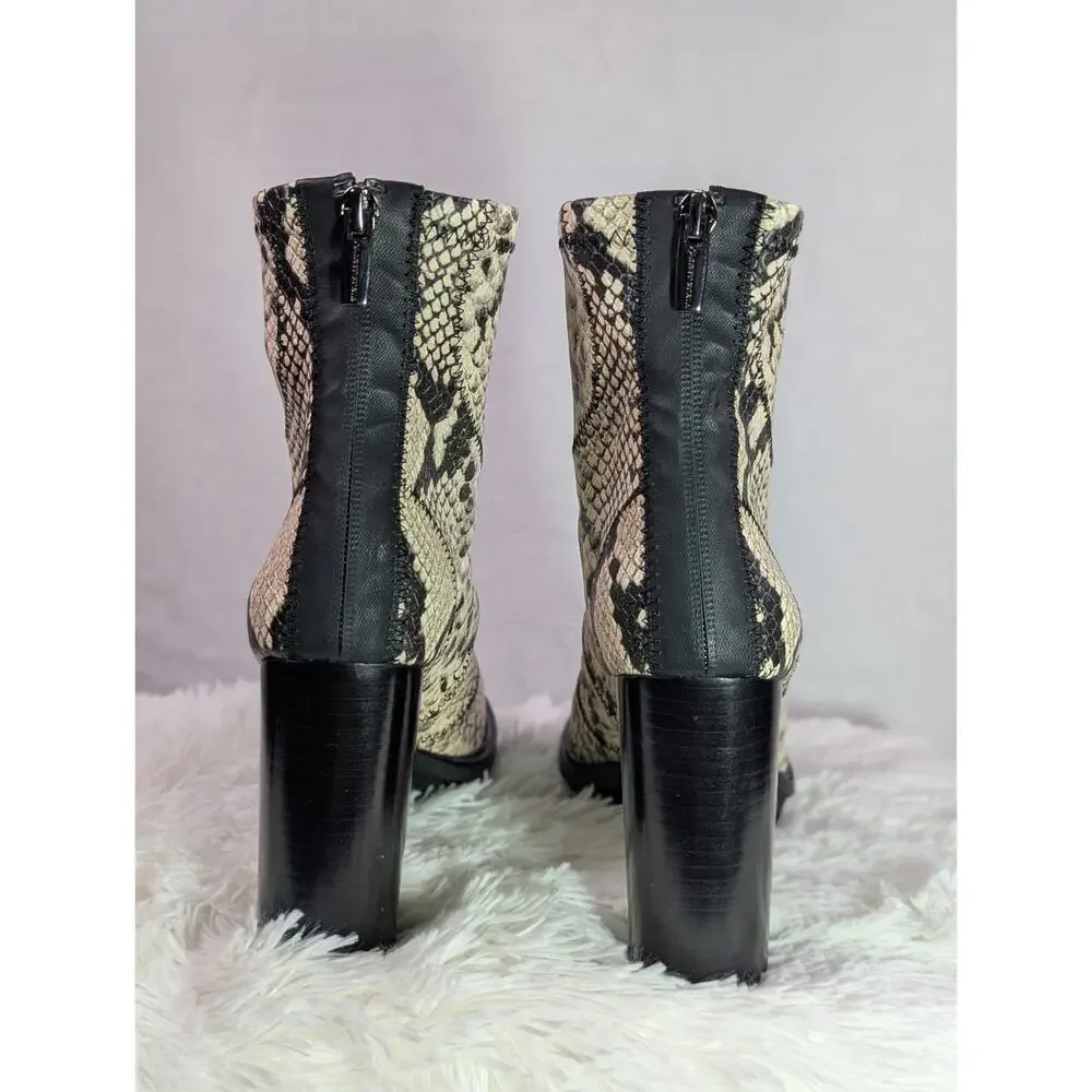 Vince Camuto Erettie Women Sz 7 Snake Print Lug Sole Platform Block Heel Booties